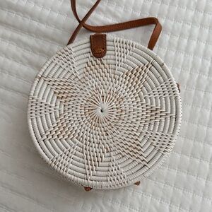 Elegant Woven Cream and Tan Crossbody Bag